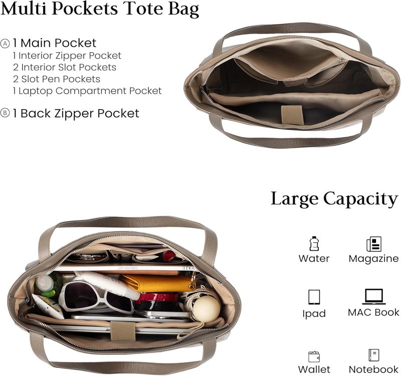 befen Genuine Leather Tote Bag for Women Work, Women's Leather Shoulder Bags Purses Satchel Handbags with Laptop Compartment - Image 2